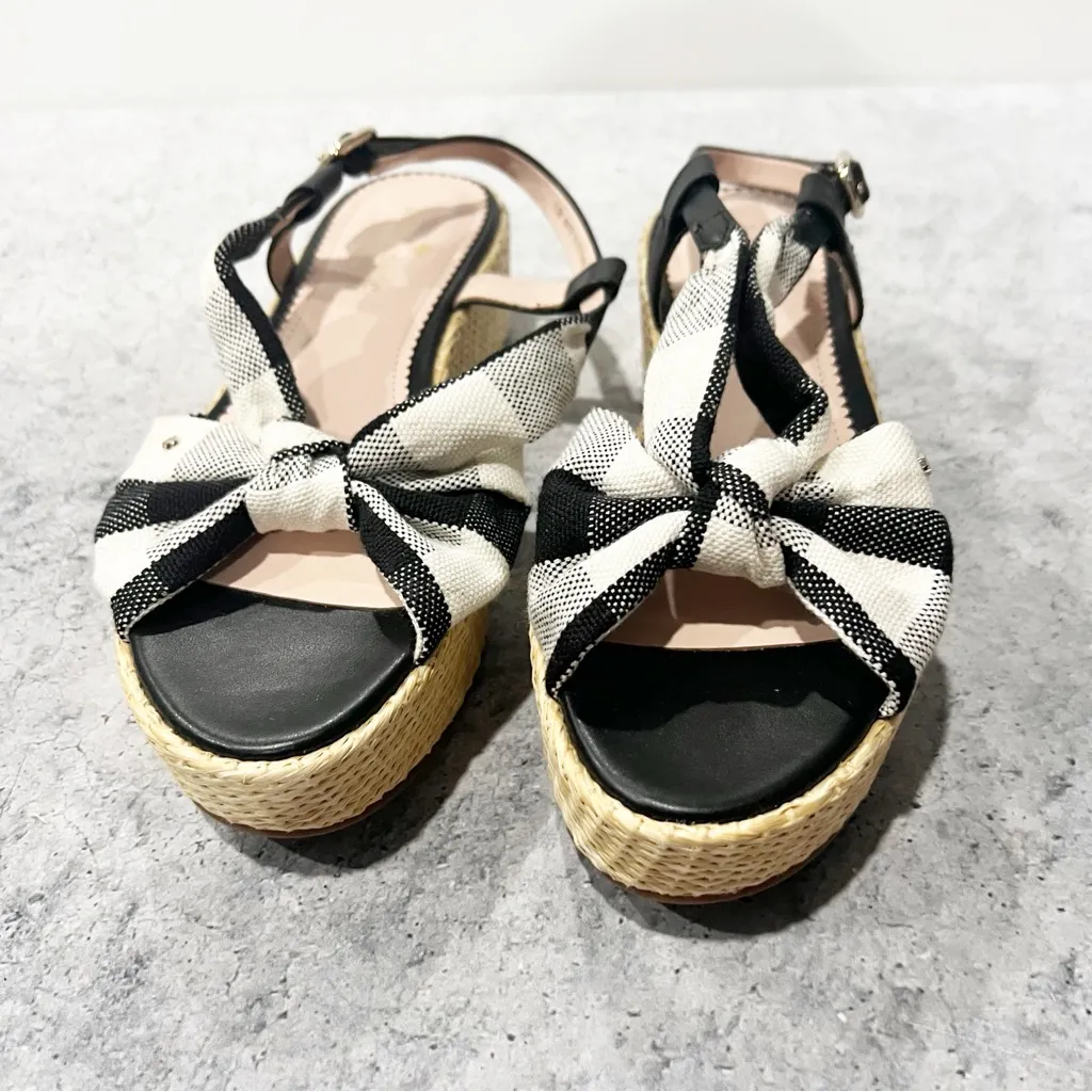 NEW Kate Spade Betsy Gingham Mixed Material Platform Sandal Black / Cream 7.5 - Image 5