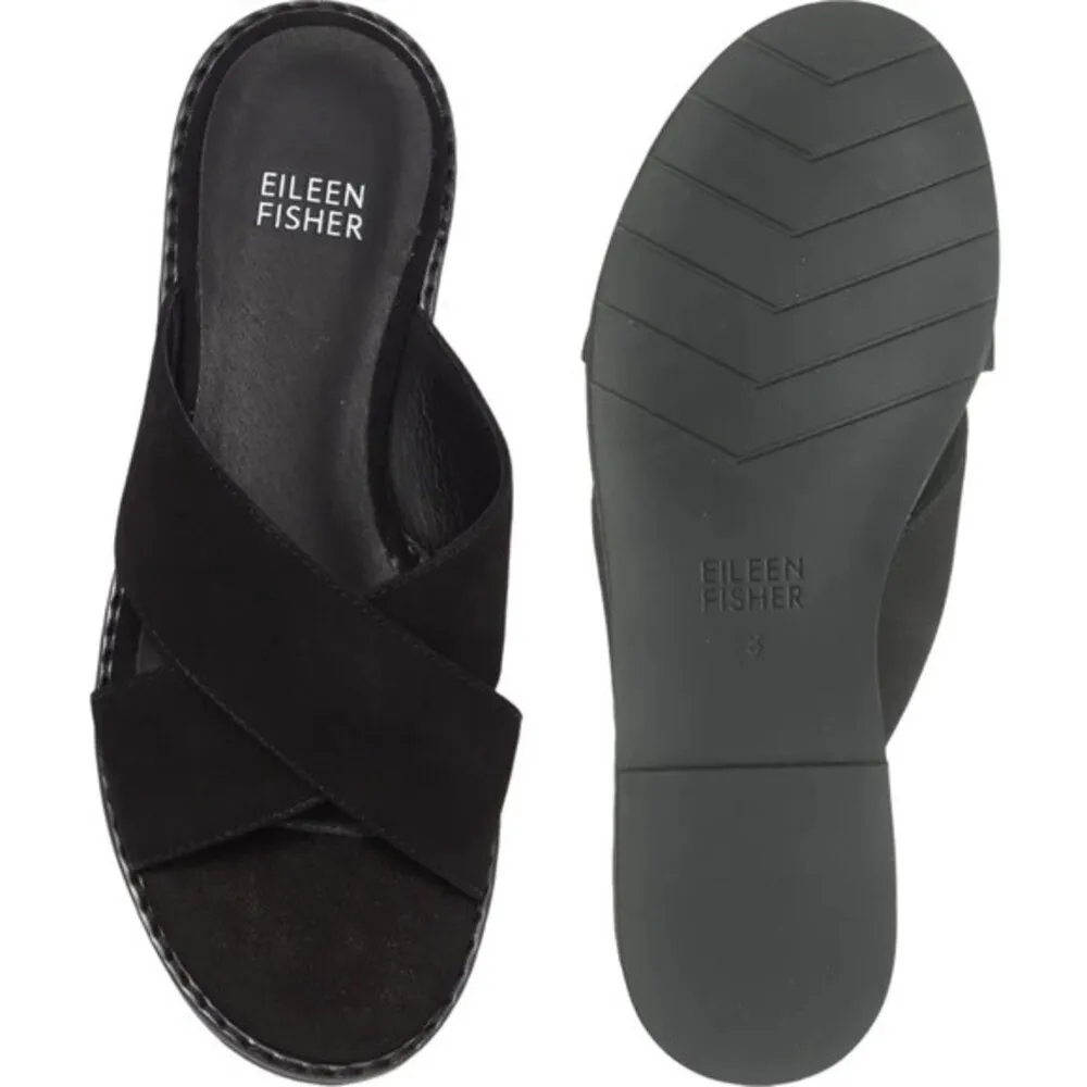 NEW Eileen Fisher Cross Strap Sandal Black Suede Size 8 Minimalist Slides NWOT - Image 14