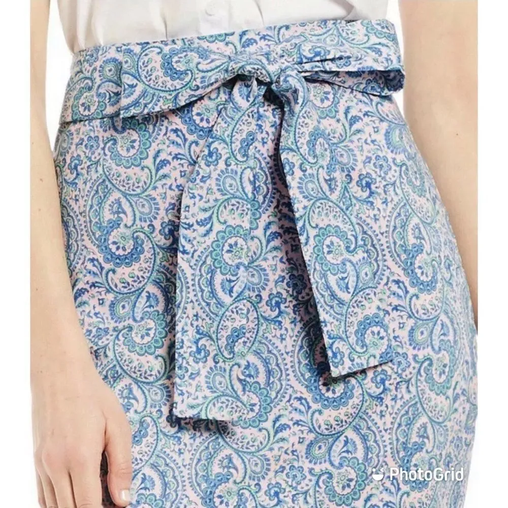 ANTONIO MELANI Blue Paisley‎ Pencil Skirt Belted Tie Waist Liberty London Size 2 - Image 4