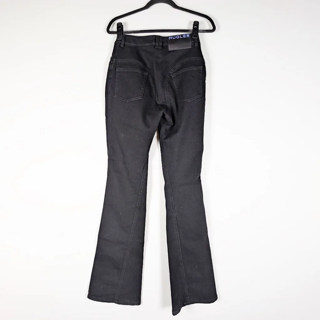 Mugler Women's Flare Leg Mid Rise Cotton Stretch Denim Jeans Solid Black 38 - Image 2