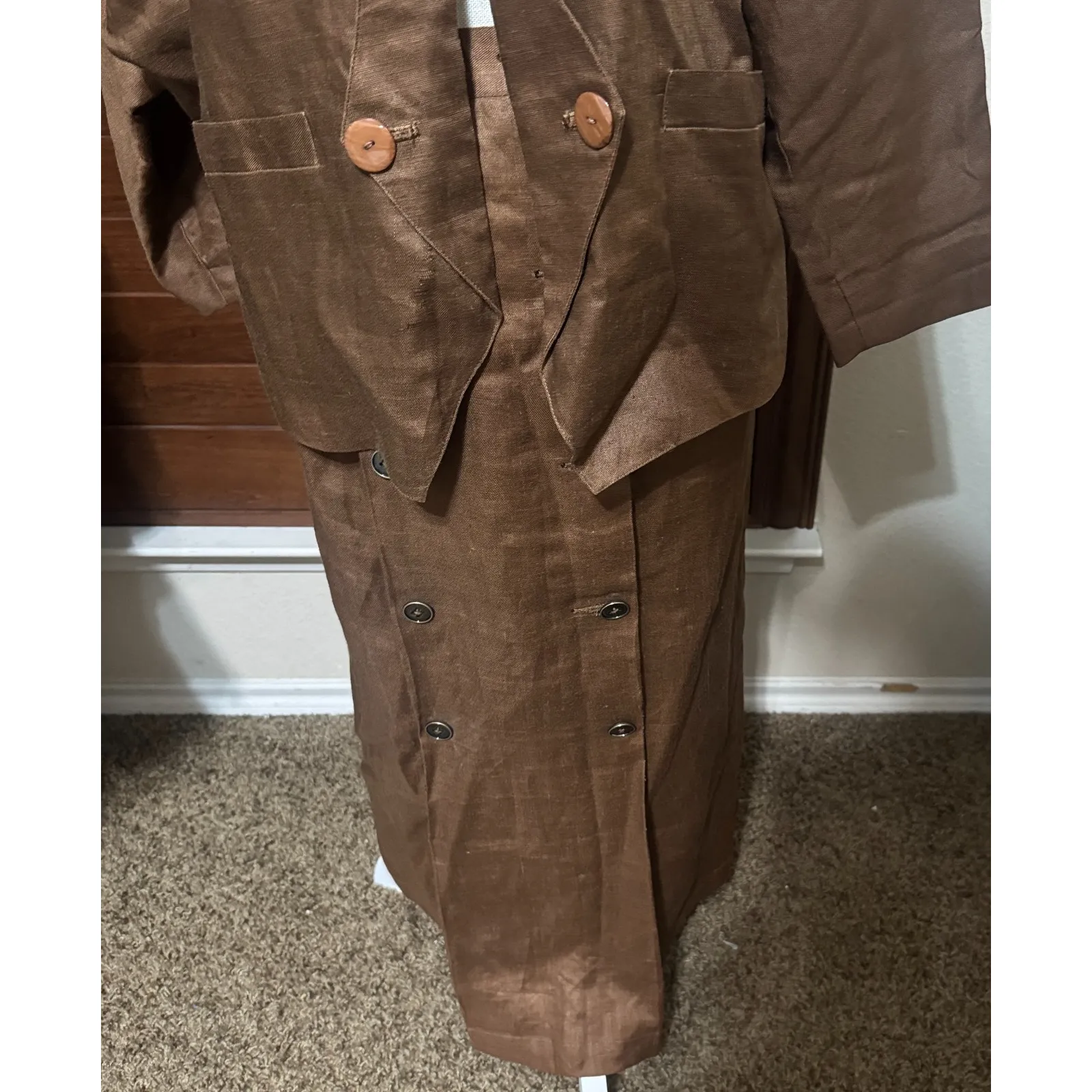 VTG 90s Linen Skirt Suit chocolate brown Church First Lady embroidered long sz L Size L - Image 4