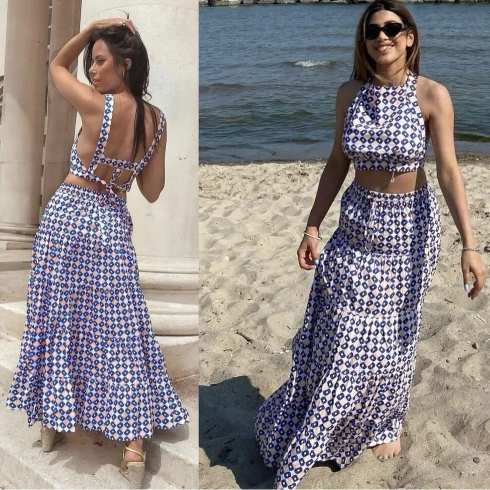 Zara Geometric Print Tiered Maxi Skirt Size Small Blogger Favorite Summer - Image 6