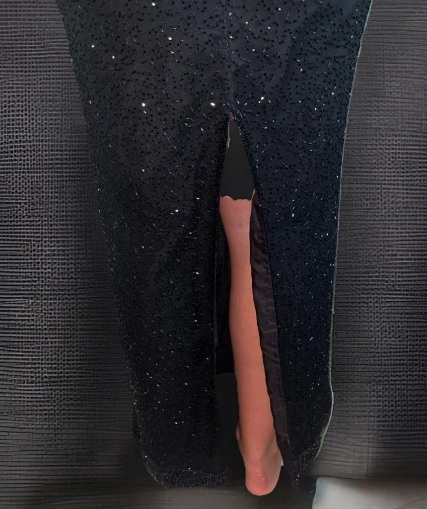 {Laurence Kazar} Vintage Black Beaded Silk Gown M TIMELESS - Image 16