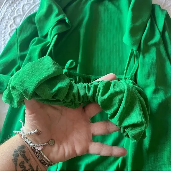ZARA Green Sheer BUTTON DOWN‎ SHIRT with built in bralette - Image 2