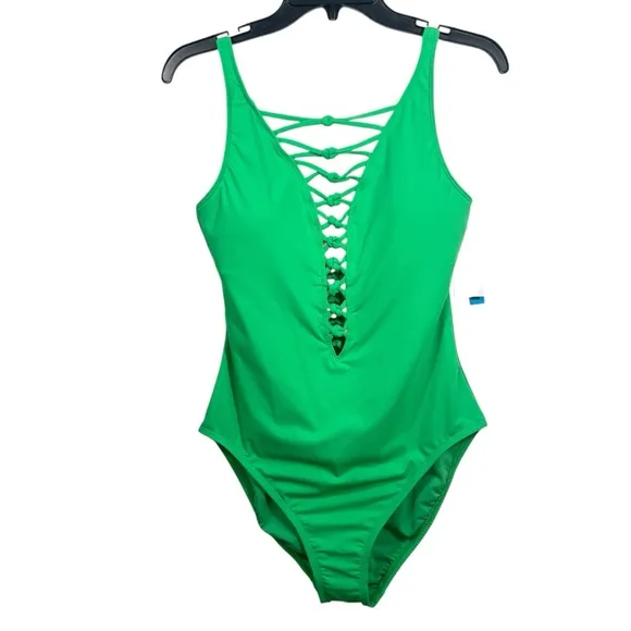 Bleu by Rod Beattie parakeet green Core-Lace-Down Mio One-Piece Swimsuit 12 M‎ L - Image 2