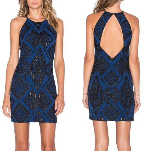 REVOLVE Parker Jaden Aztec Embellished Halter Open Back Sheath Mini Dress - Image 2