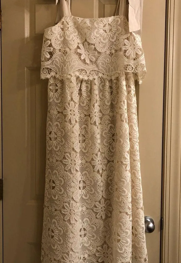 Venice Laced Ribbon Strap Crochet Midi Dress Size M - Image 4