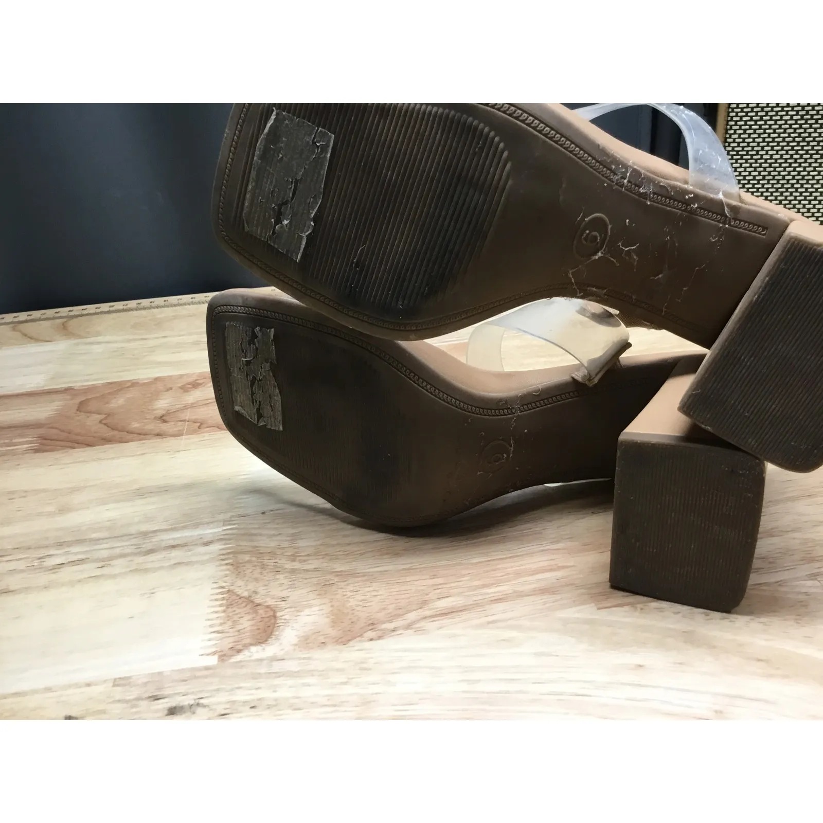 A New Day Clear Strappy Pumps Women's Size 6 Beige Slip-On Open Toe Block Heels - Image 4