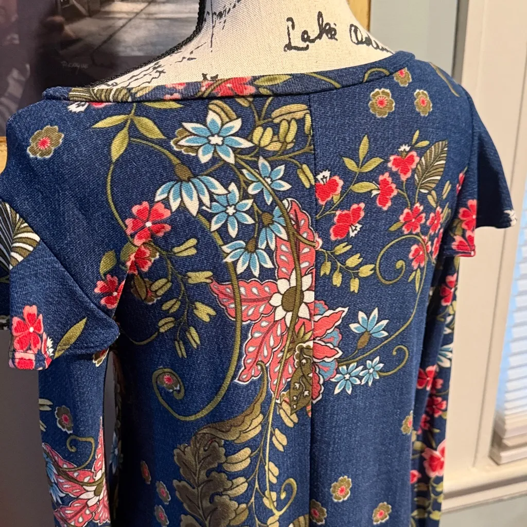 Watermelon Floral Long Sleeve Dress (M) Blue Size M - Image 5