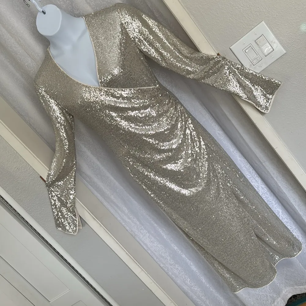 H&M Elegant Sequin Wrap Dress in Silver - Image 2