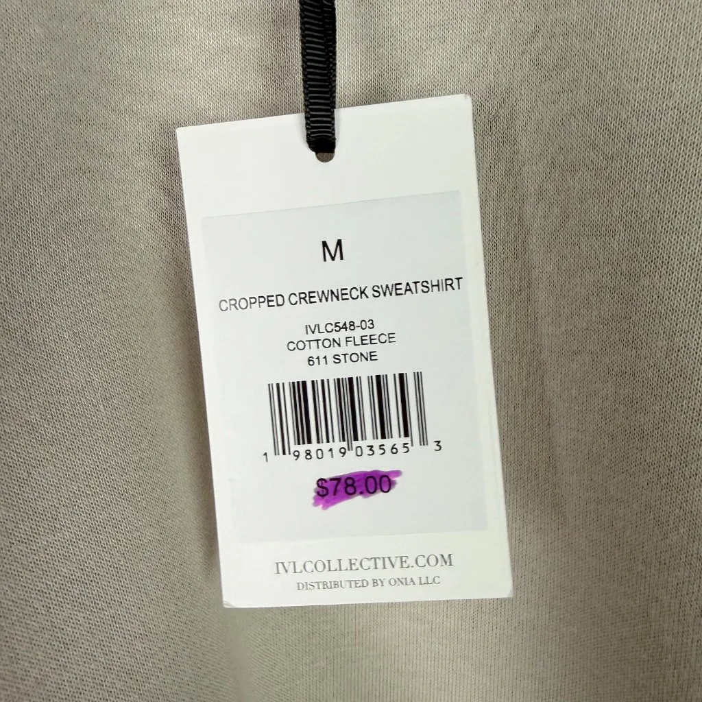 NWT IVL Collective Cropped Crewneck Sweatshirt Cotton Fleece Stone Size Medium M - Image 6