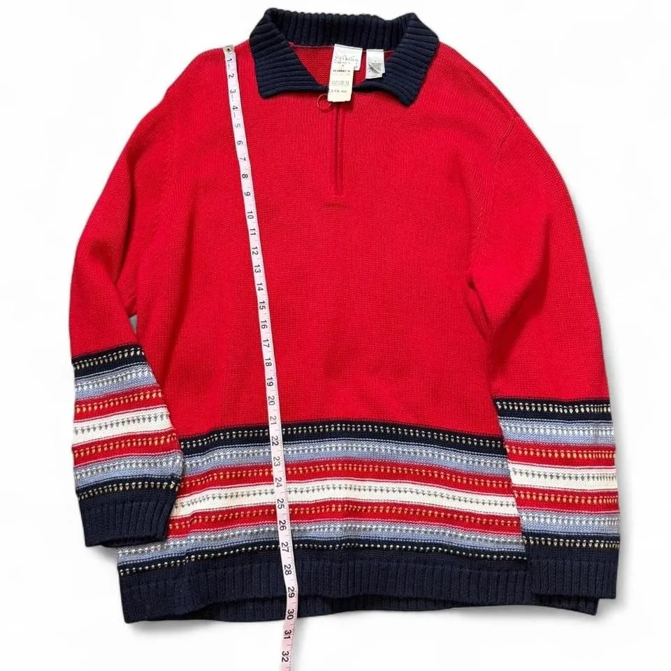 Vintage Red and Navy 1/4 Zip Sweater with Stripes - Image 8