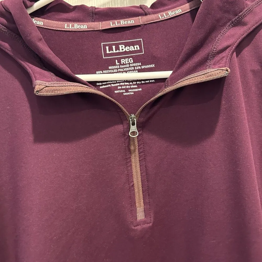LL Bean Shirt Womens Large Maroon Performance Stretch Hooded Thumb Hole Outdoors Red - Image 4
