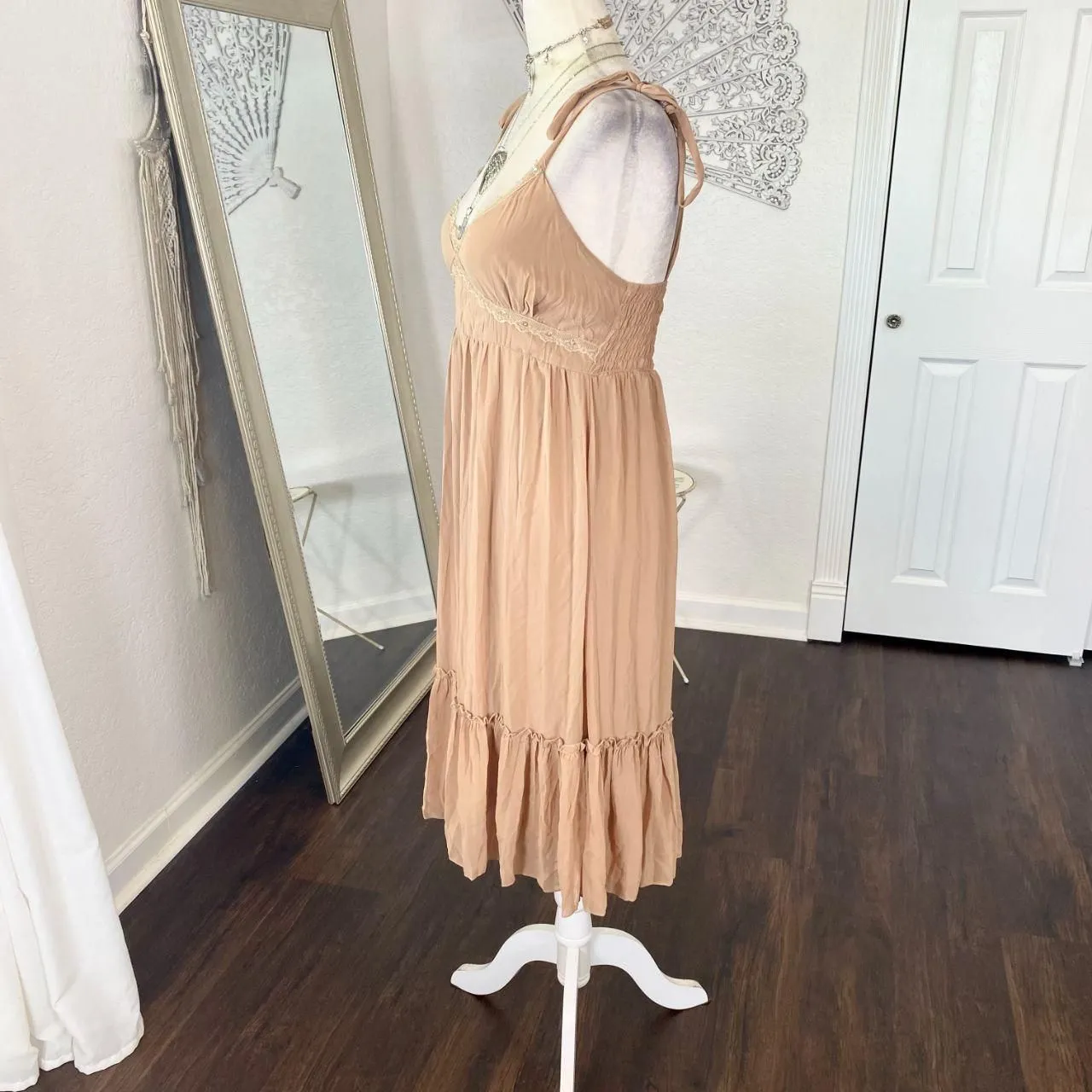 GIO Early 2000's Whimsygoth Babydoll Tan Cream Sequin Mesh Midi Dress M Size M - Image 3