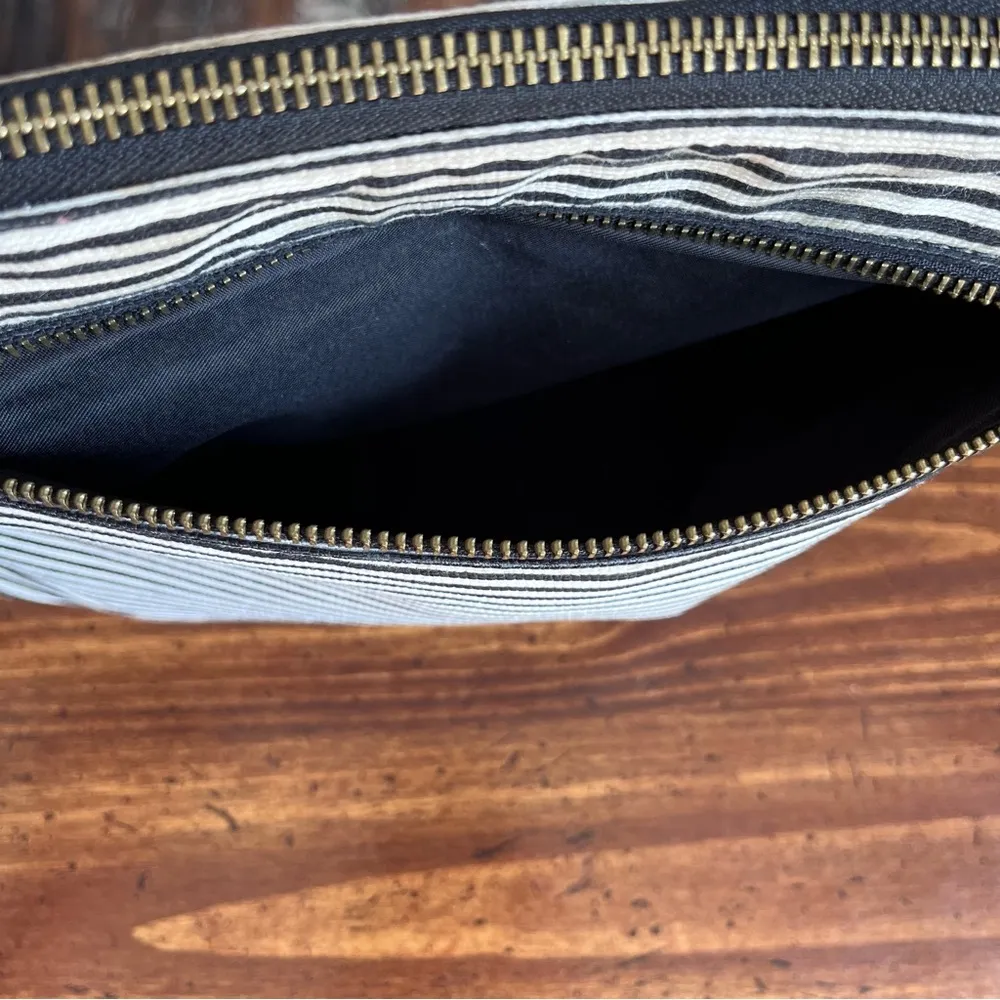 FOSSIL Black White Striped Leather Textile Crossbody Purse - Image 6