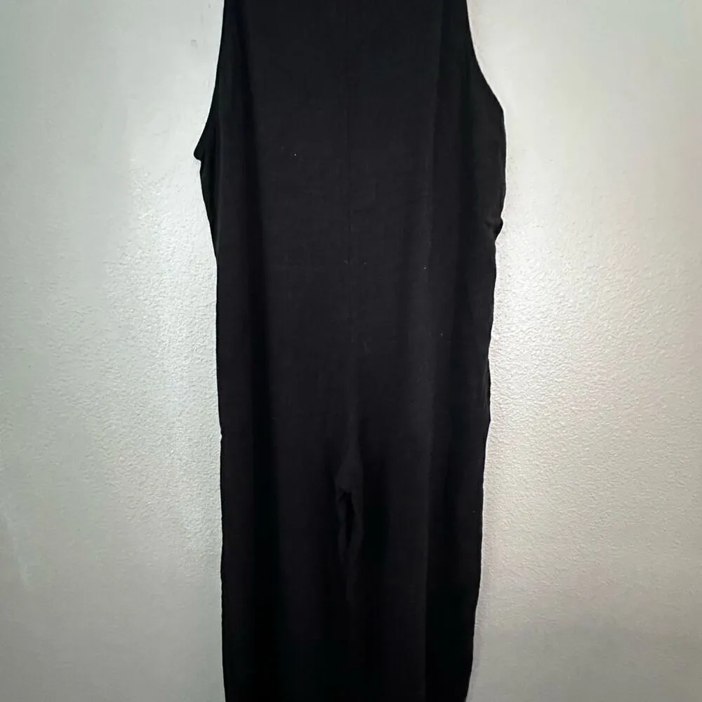 CARLY JEAN LOS ANGELES | Black Jumpsuit Wide Leg Cropped Linen Blend | Small - Image 6