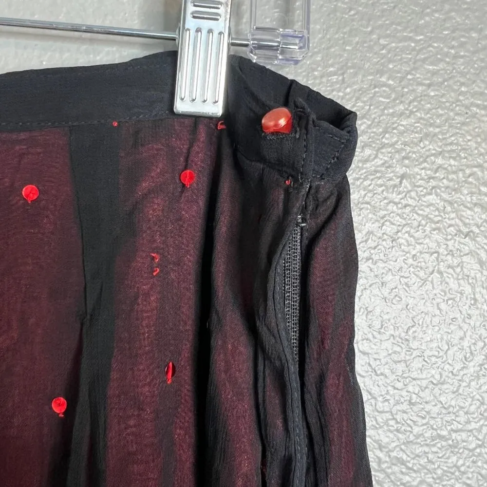 Papillon  M Sequin Floral Satin Midi Skirt Satin Sheer Whimsygoth Fairy Goth NWT - Image 6