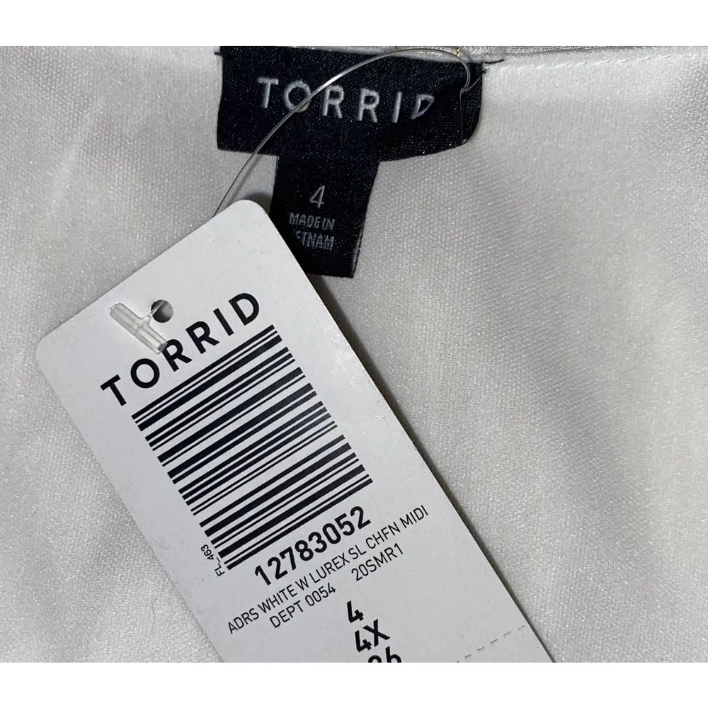 NWT Torrid White Chiffon Metallic Thread Chevron Blouson Midi Dress, Size 4X - Image 12