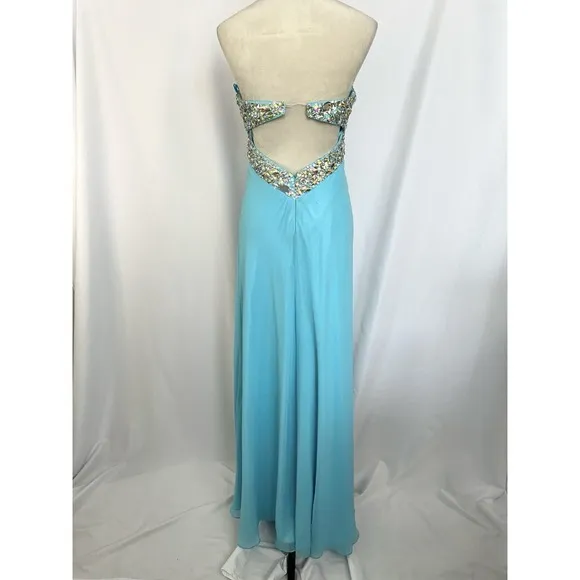 Aqua‎ Blue Dress Size 2 Beaded Evening Party Cocktail Prom Bedazzled Rhinestone - Image 2