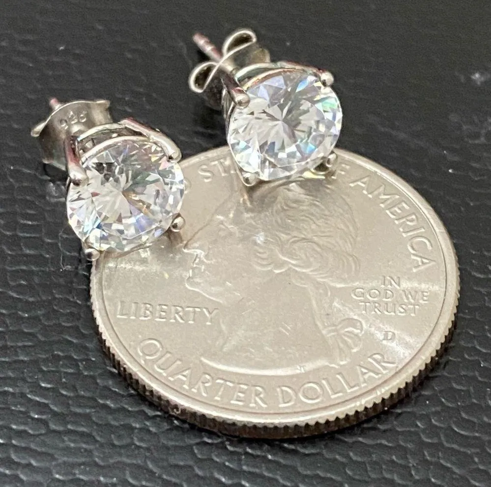 HAUTE JEWELS 925 Sterling Silver Clear CZ Solitaire Stud 6mm Earrings 2.6g - Image 11