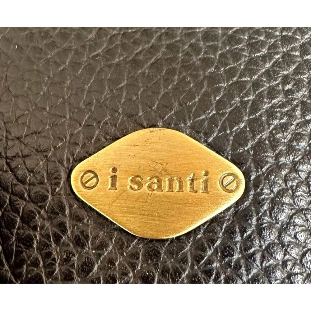 Isanti Leather Crossbody Bag Navy Top Zip Tote Handles Logo Code Italy Travel Blue - Image 4