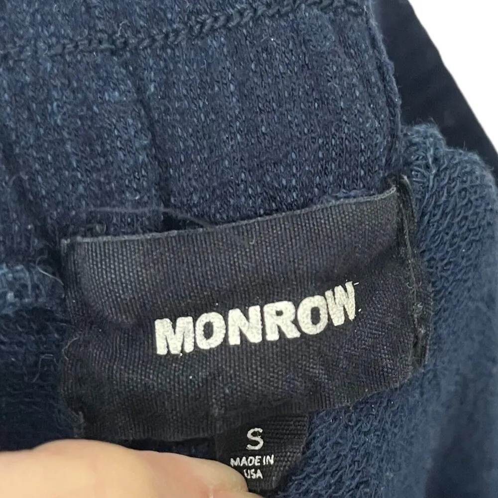 Monrow Women Supersoft Satin Stripes Sweatpants Navy Drawstring Size Small Blue - Image 11