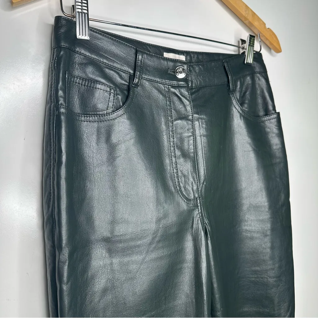WILFRED NEW! Aritzia Melina Vegan Leather High Waisted Pants in Dark Green Sz 6 - Image 6