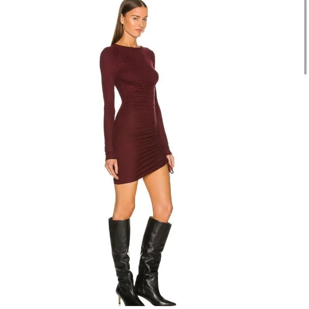 Lovers and Friends Venetian Dress Red Wine Maroon Ruched Asymmetrical Size Small - Image 2