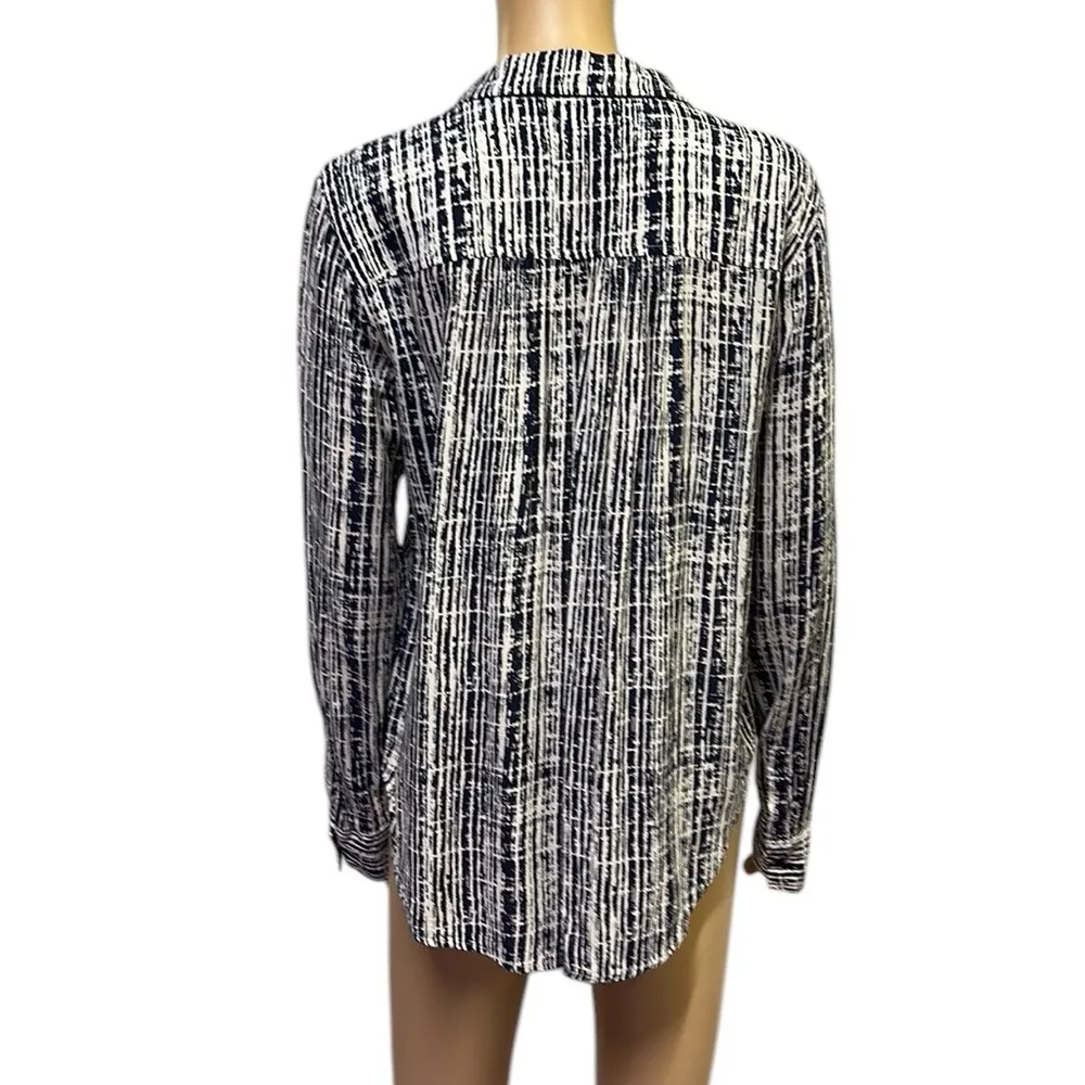 Anthropologie Holding Horses Navy Cream Button Up Long Slv Double Pocket Blouse - Image 6