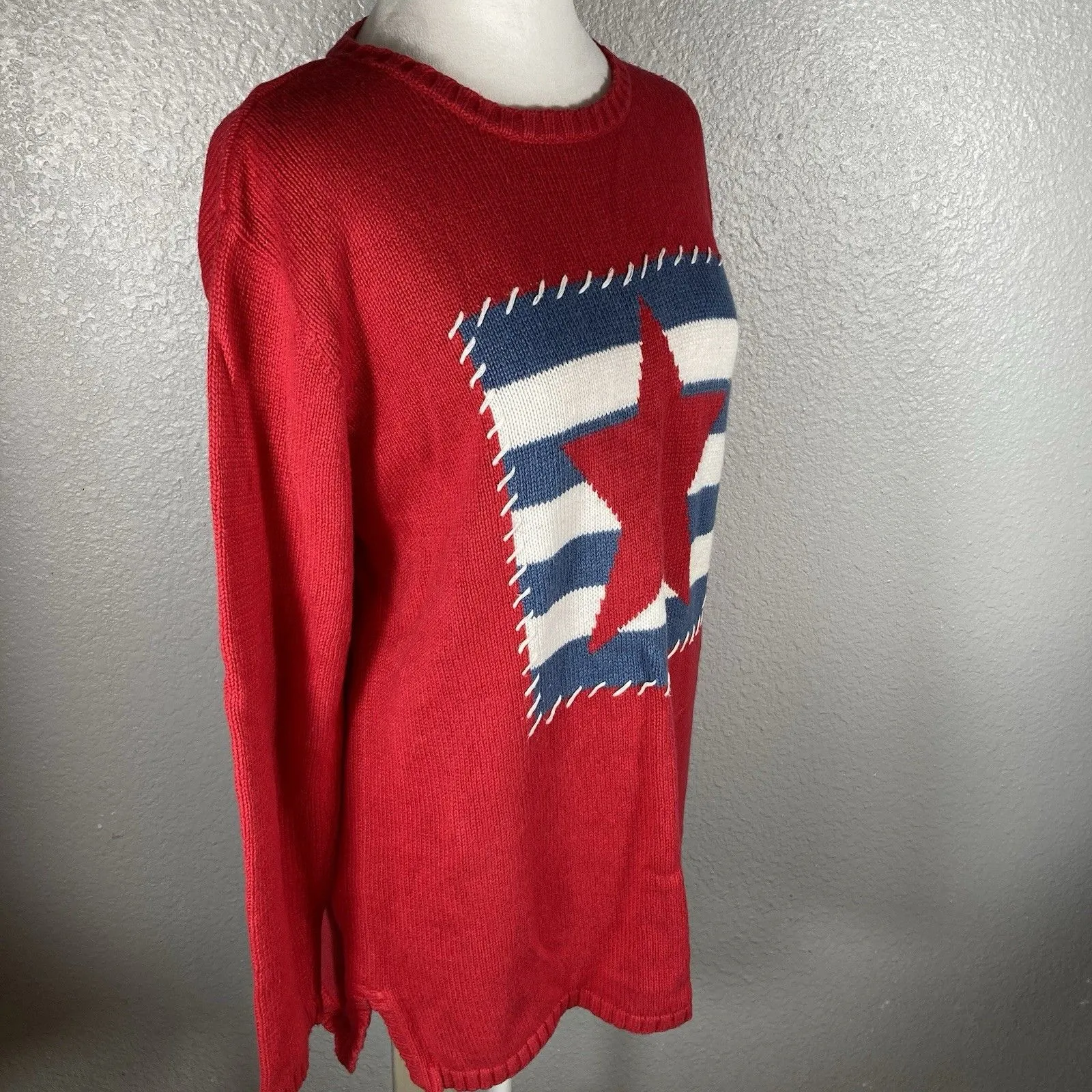Quaker Factory Chunky Knit Sweater Womens S Red American Star Flag USA Patriotic - Image 6
