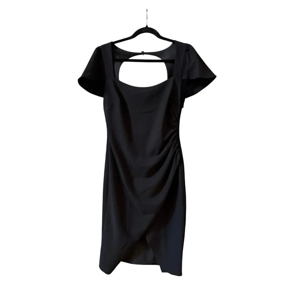 Black Halo Draped Sheath black Dress (New) $390.00 retail price size 8 - Image 5