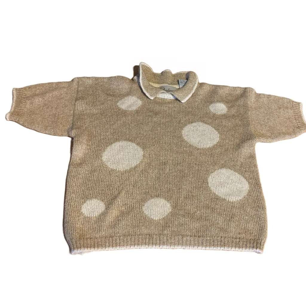 VINTAGE 1980'S ANDENE BEIGE & CREAM POLKADOT SILK BLEND SHORT SLEEVE SWEATER (M) Tan Size M - Image 7
