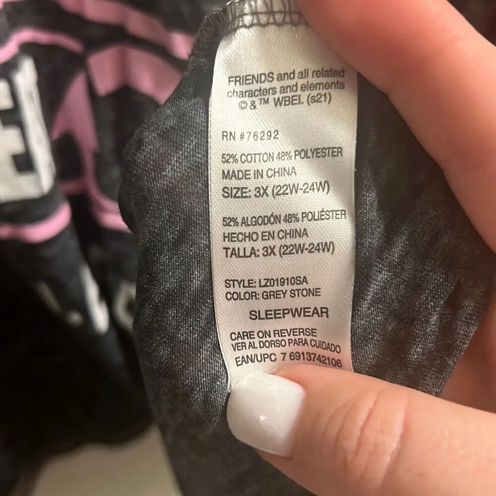 ✨Friends Warner Bros Womens Licensed Pajama Top Sz 3X✨ Gray - Image 8