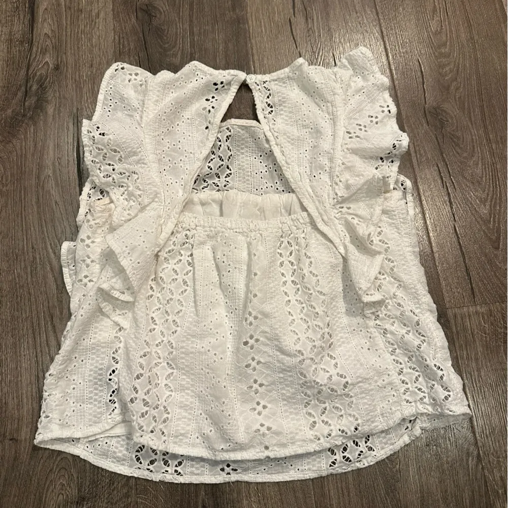 Sanctuary Eyelet Blouse Top S Women's White Lace Boho Trim Ruffle Dainty Cotton - Image 8