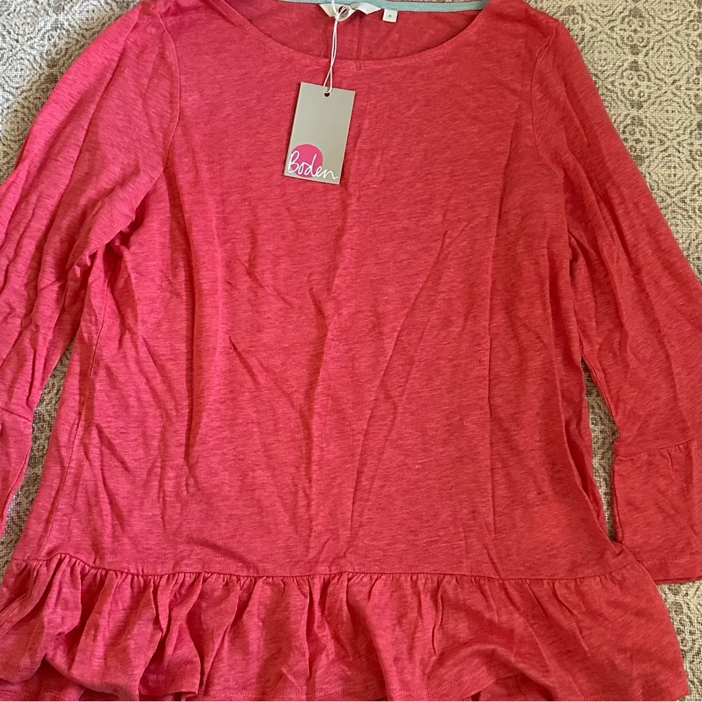 Boden Linen Flare Jersey Top Pink Size M - Image 4