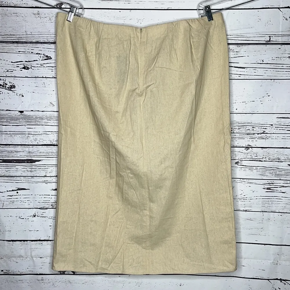 Eloquii NWT Size 22 Tan - Pearl Embellished Fringe Linen Blend Midi Skirt - Image 3