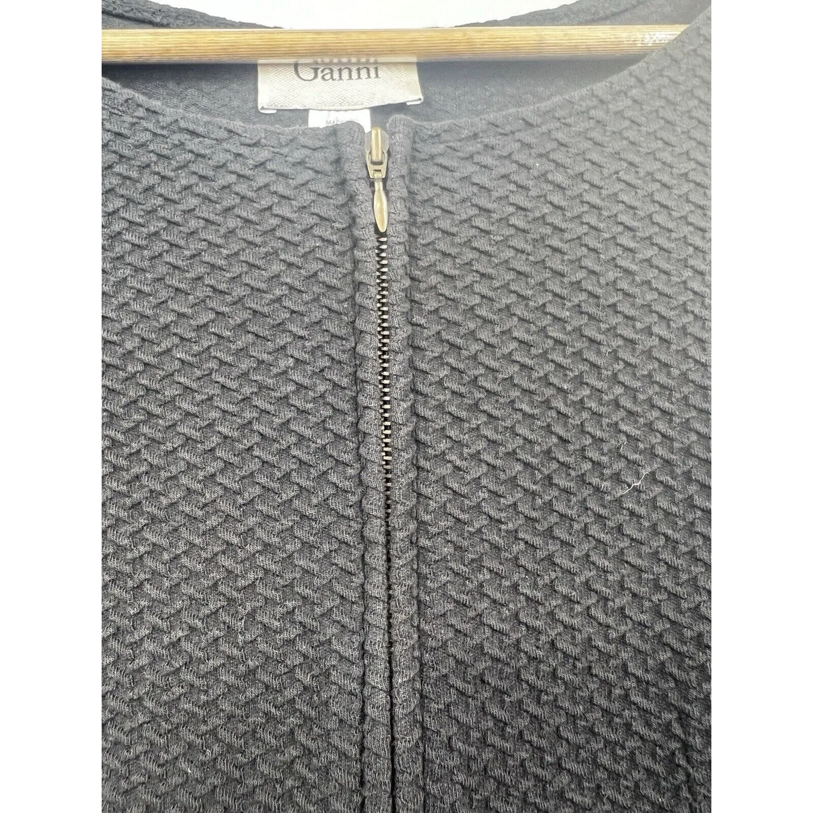 Ganni Blouse Womens Peplum Full Zip Front Ponte Ruffle Top Black XS‎ - Image 5