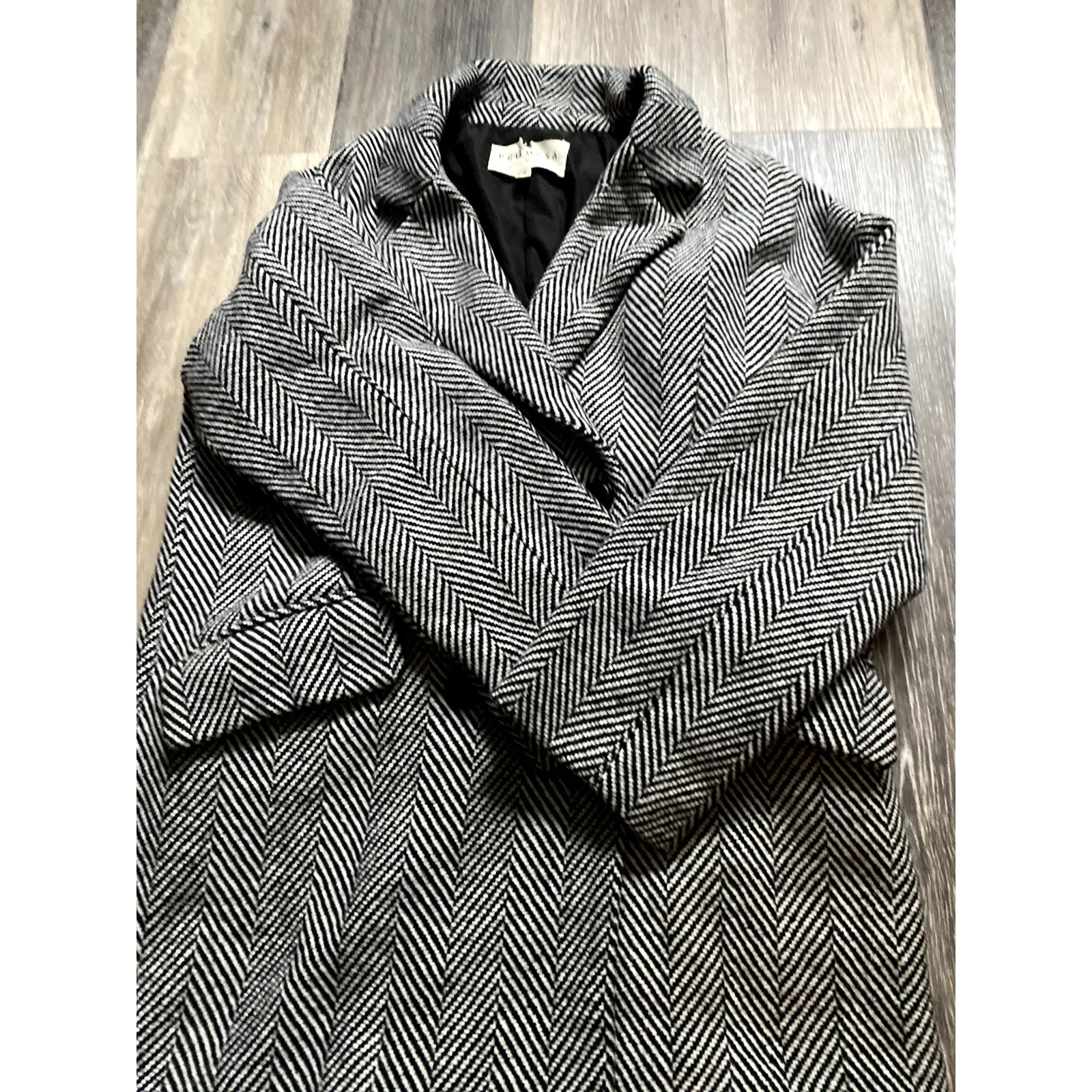 Promesa Herringbone Tweed Pea Coat Small 90s Retro Academia Preppy Scandi Winter - Image 3