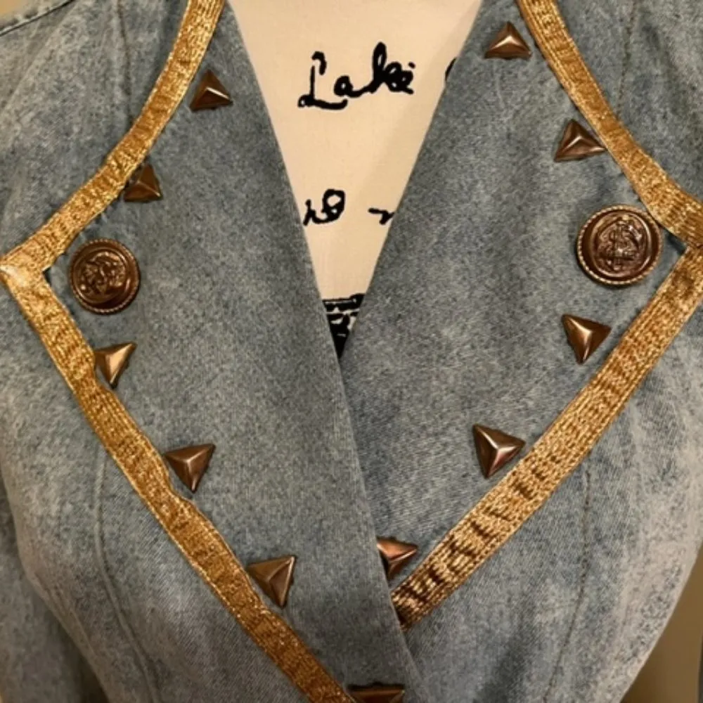 QS International Vintage Military style Denim Dress Size 7/8 Gold - Image 3