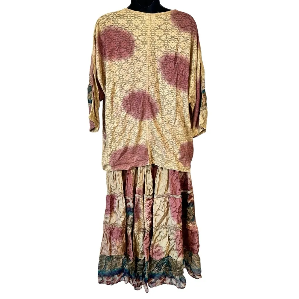 Vintage Boho Tiered Patchwork Festival Skirt Set Brown - Image 2