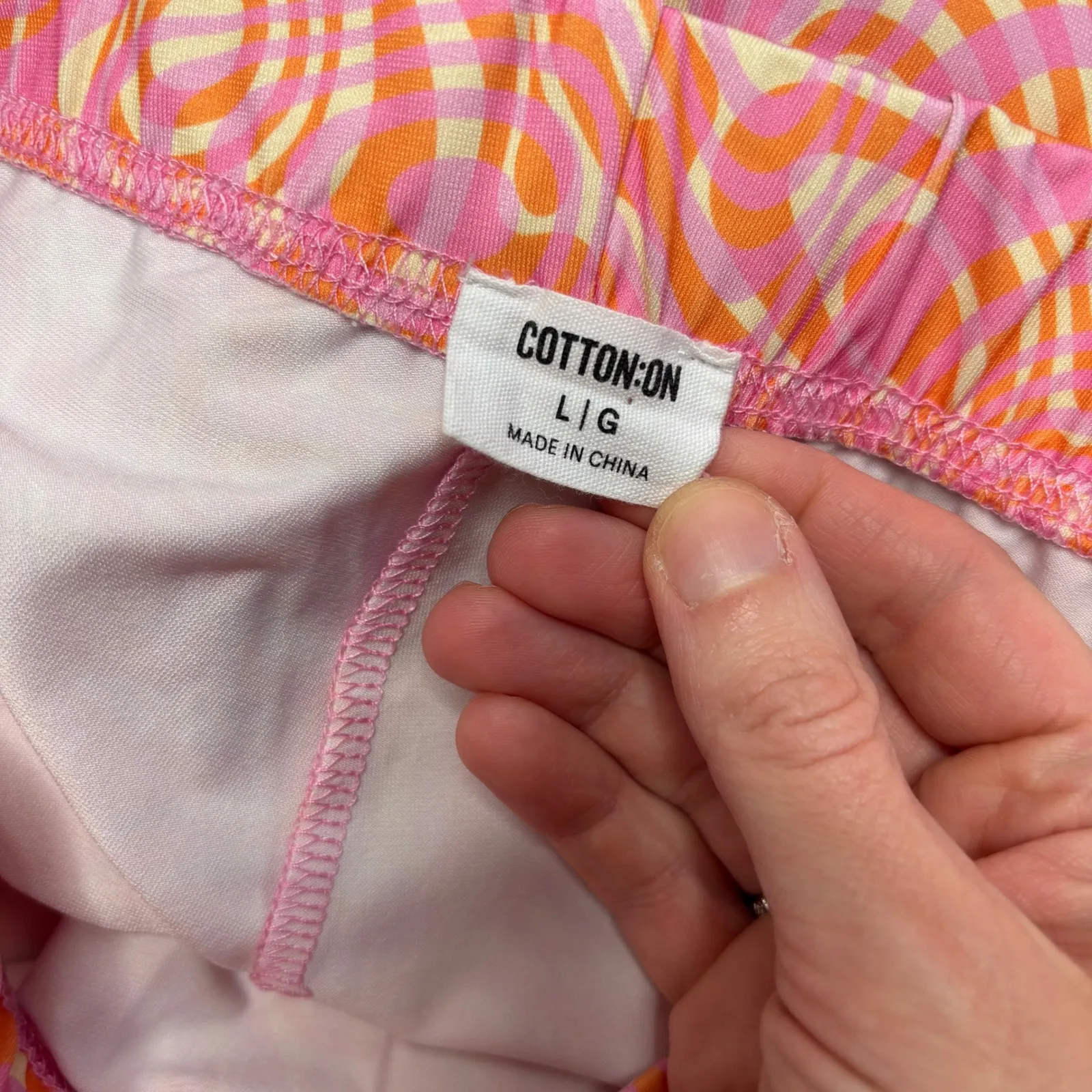 Cotton On Pink Orange Swirl Print Flared Leg Pants Sz L Psychedelic Retro Funky - Image 4