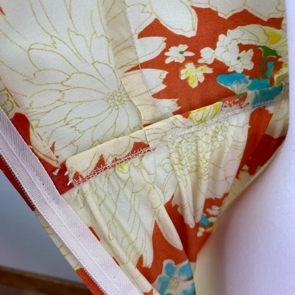 70s Vintage Homemade Boho Floral High Neck A Line Maxi Dress Small Yellow - Image 8