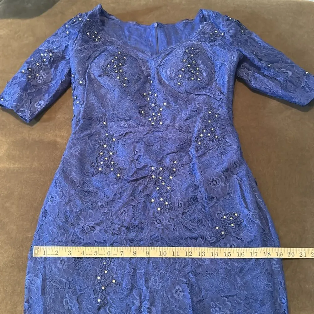 Women’s Full Length Blue Mermaid Fit Formal Dress Half Sleeve Zip Back Size 6 - Image 10