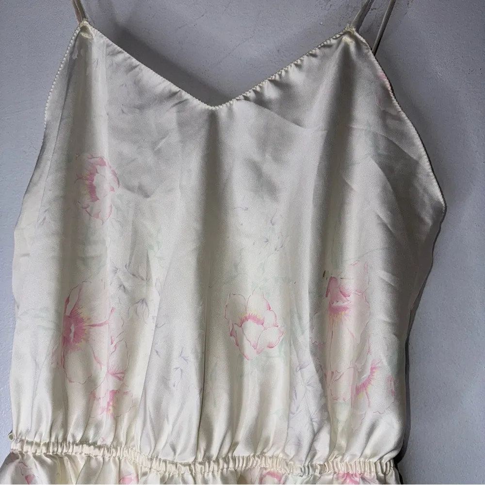 Vintage Val Mode Large Satin Cream Postal Floral Tank Top Tunic Elastic Waist CP - Image 3
