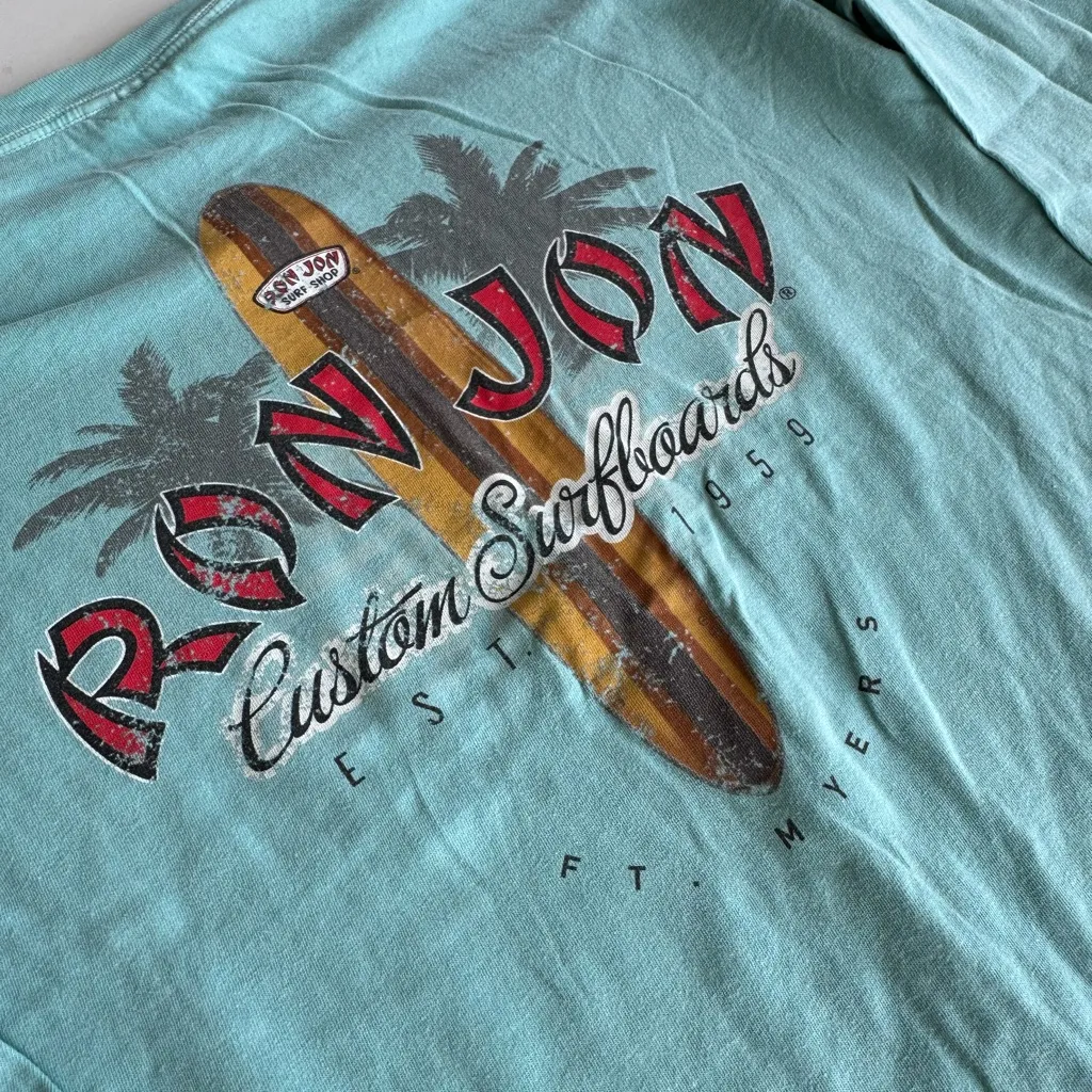 Ron Jon Surf Shop Turquoise Blue Long Sleeve Tee Shirt Size Medium 100% Cotton - Image 10