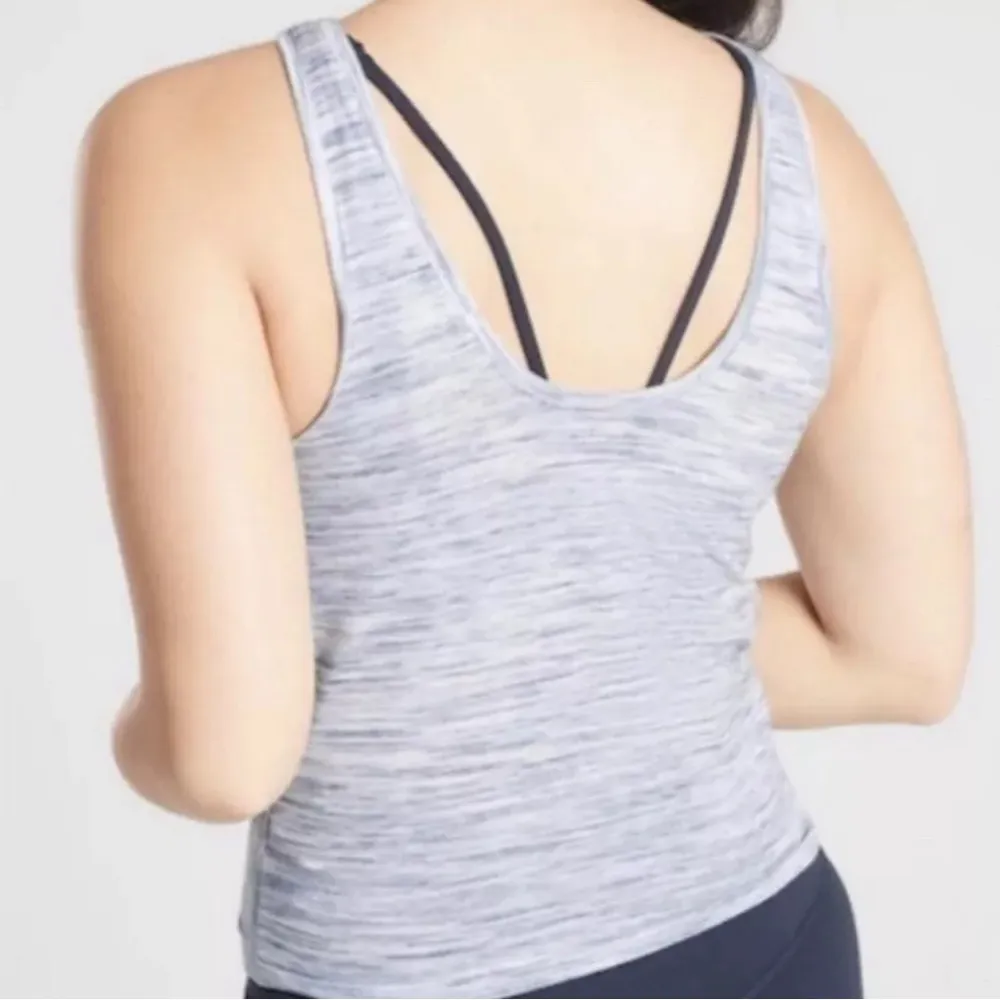 Athleta Essence Twist Front Athletic Tank Top Size Medium Spacedye Blue Heather - Image 2