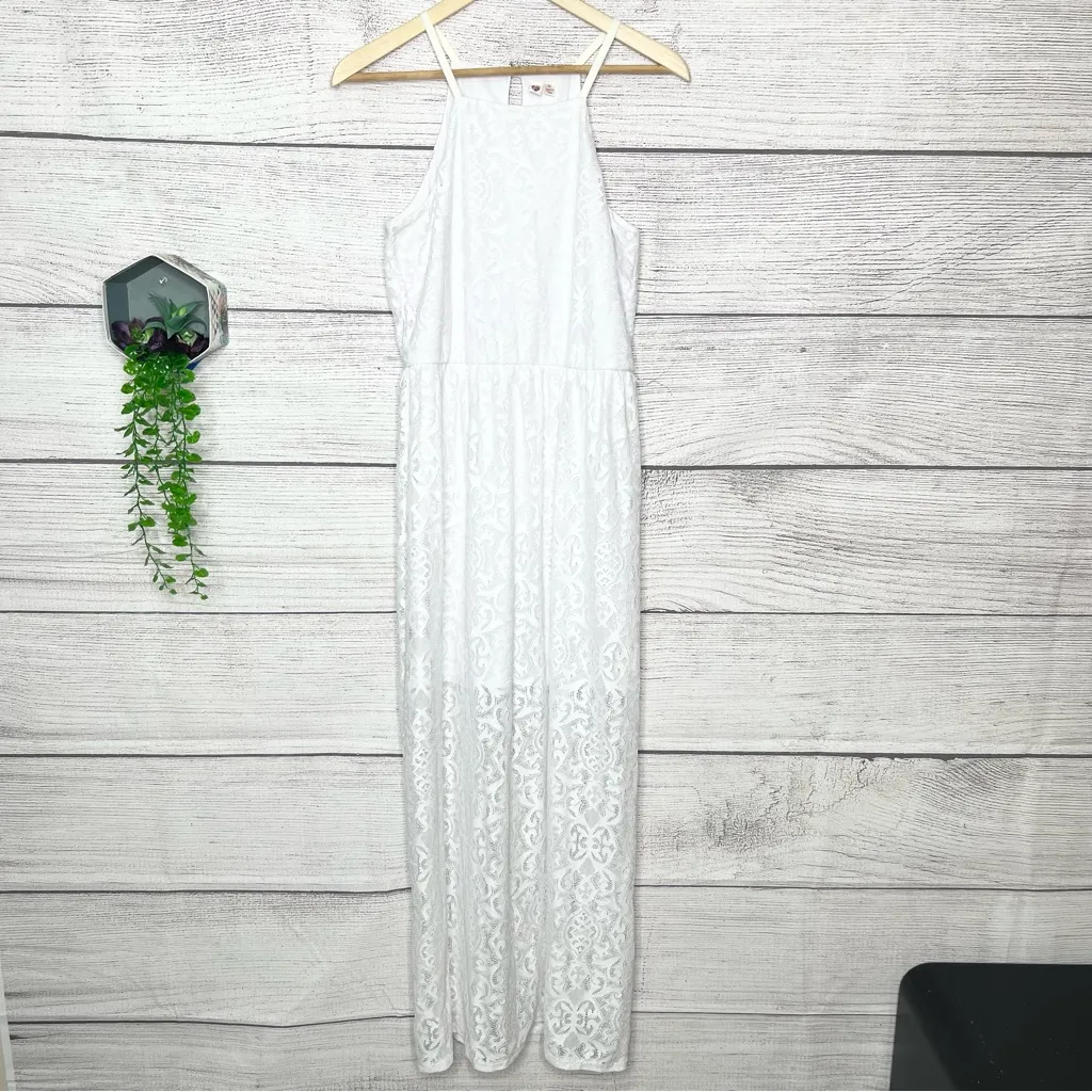 As U Wish White Lace Boho Racerback Sleeveless High Low Maxi Dress Size Medium - Image 11