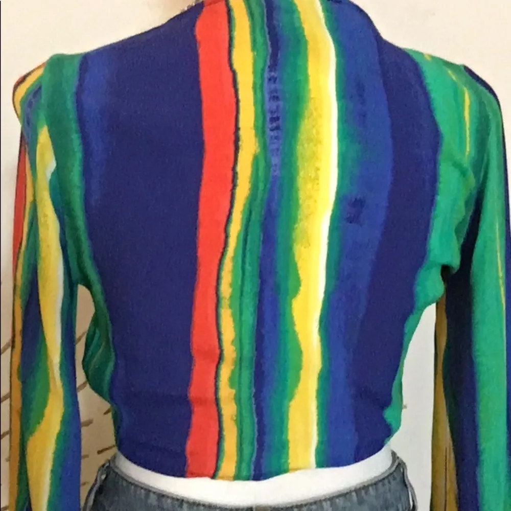 Forever 21 Watercolor Striped Tie Front Crop Long Bell Sleeve Festival Top - Image 7