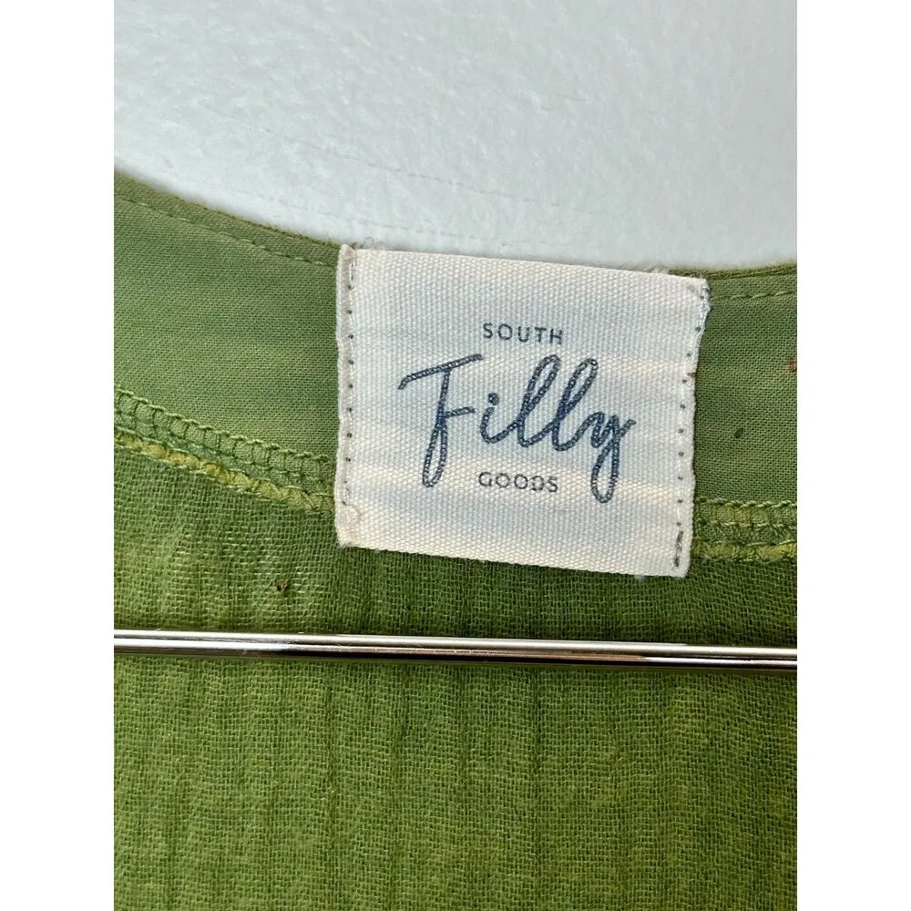 Lacausa Anthropologie  Women's Size S Green Gauze Juniper Dress Tiered V Neck EUC - Image 6