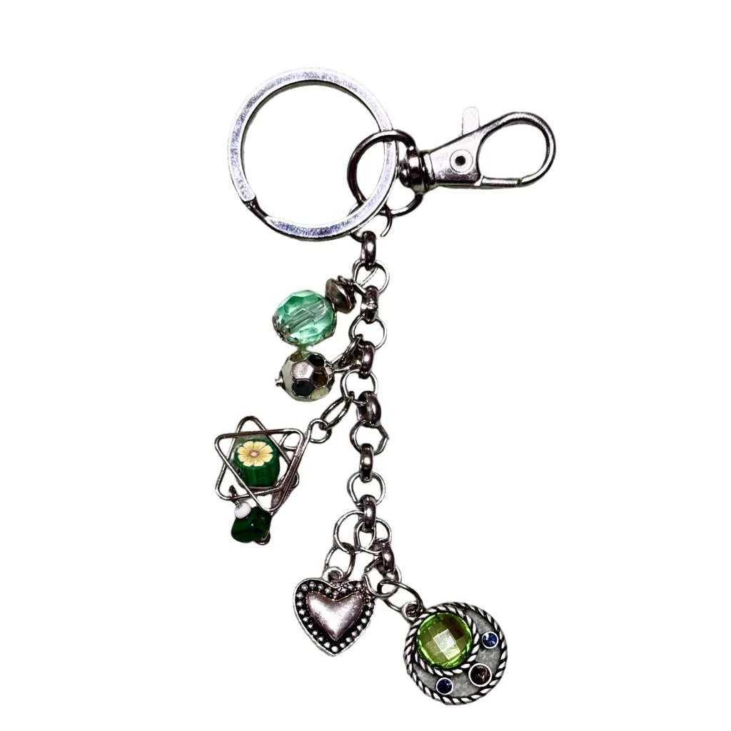 Green Earth Handmade Bag Charm Keychain | One of a Kind | Crystal Accessory - Image 3